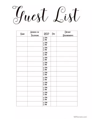 Printable guest list