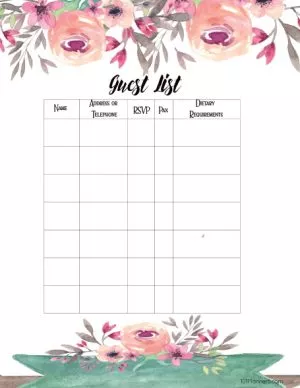 Printable list for a party