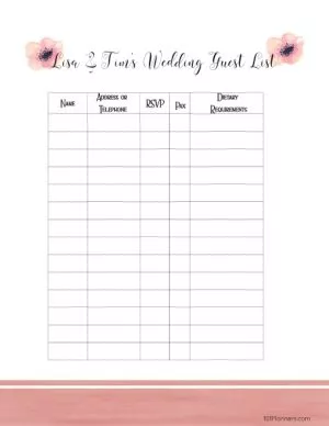 Wedding list template
