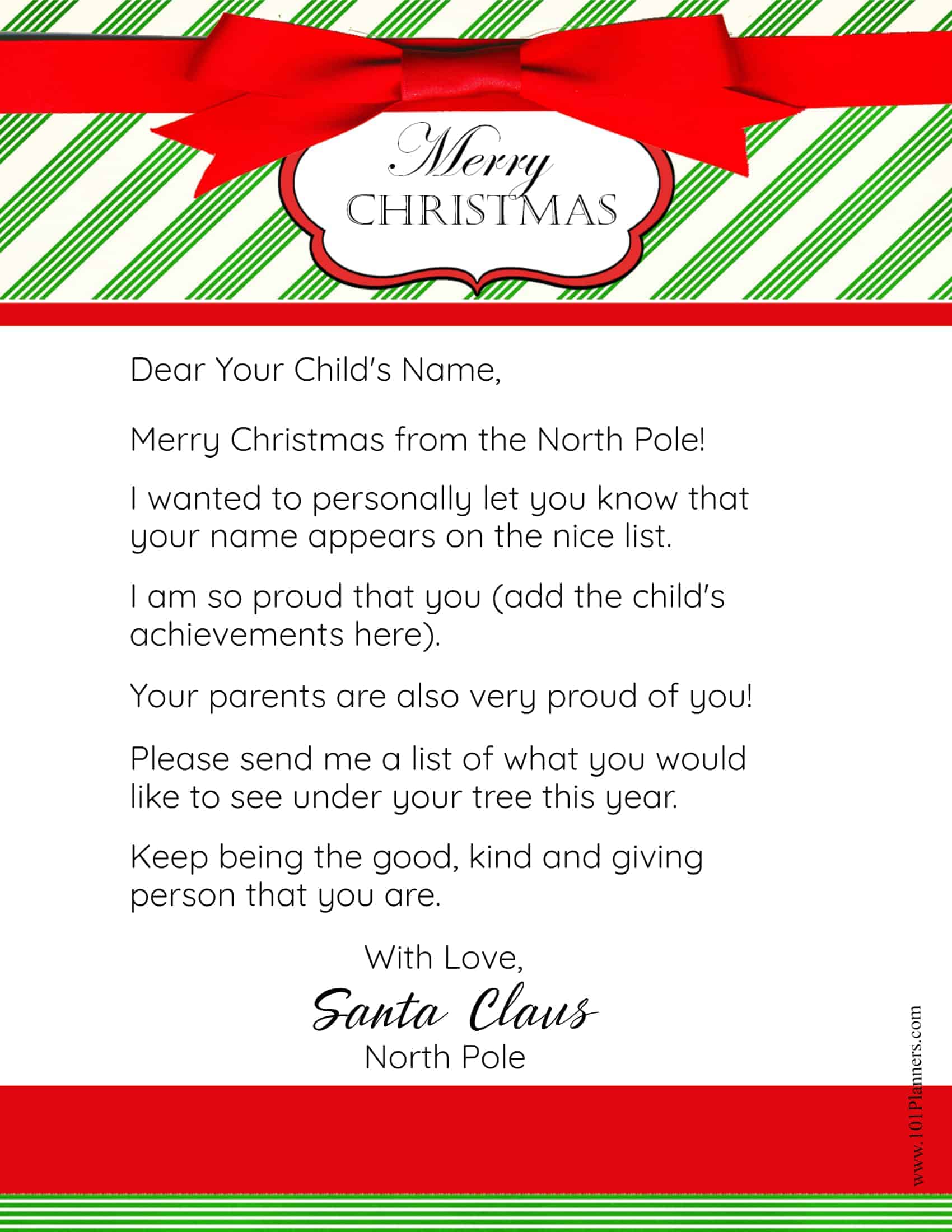 Free Printable Letters From Santa Template Pdf