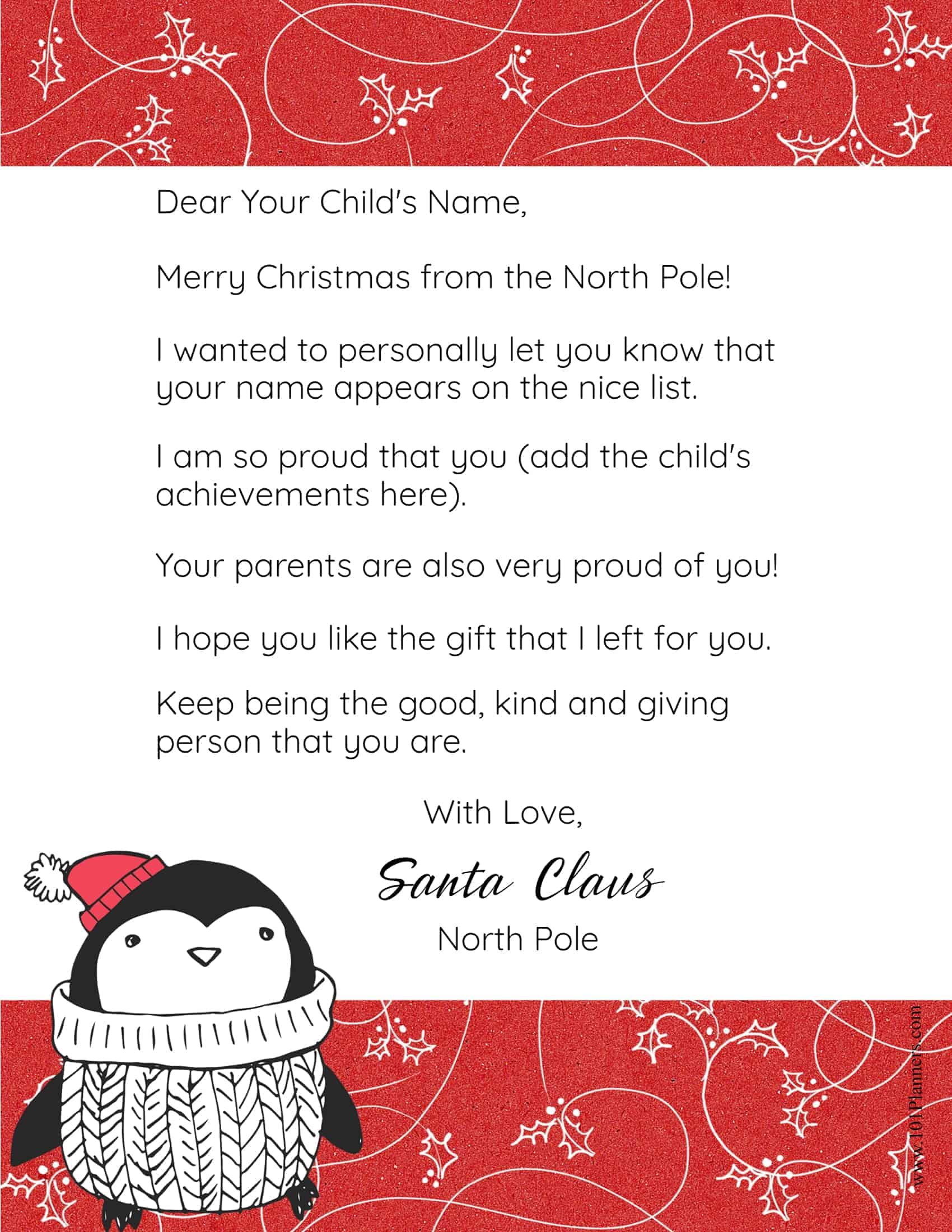 Santa Reply Letter Free Printable