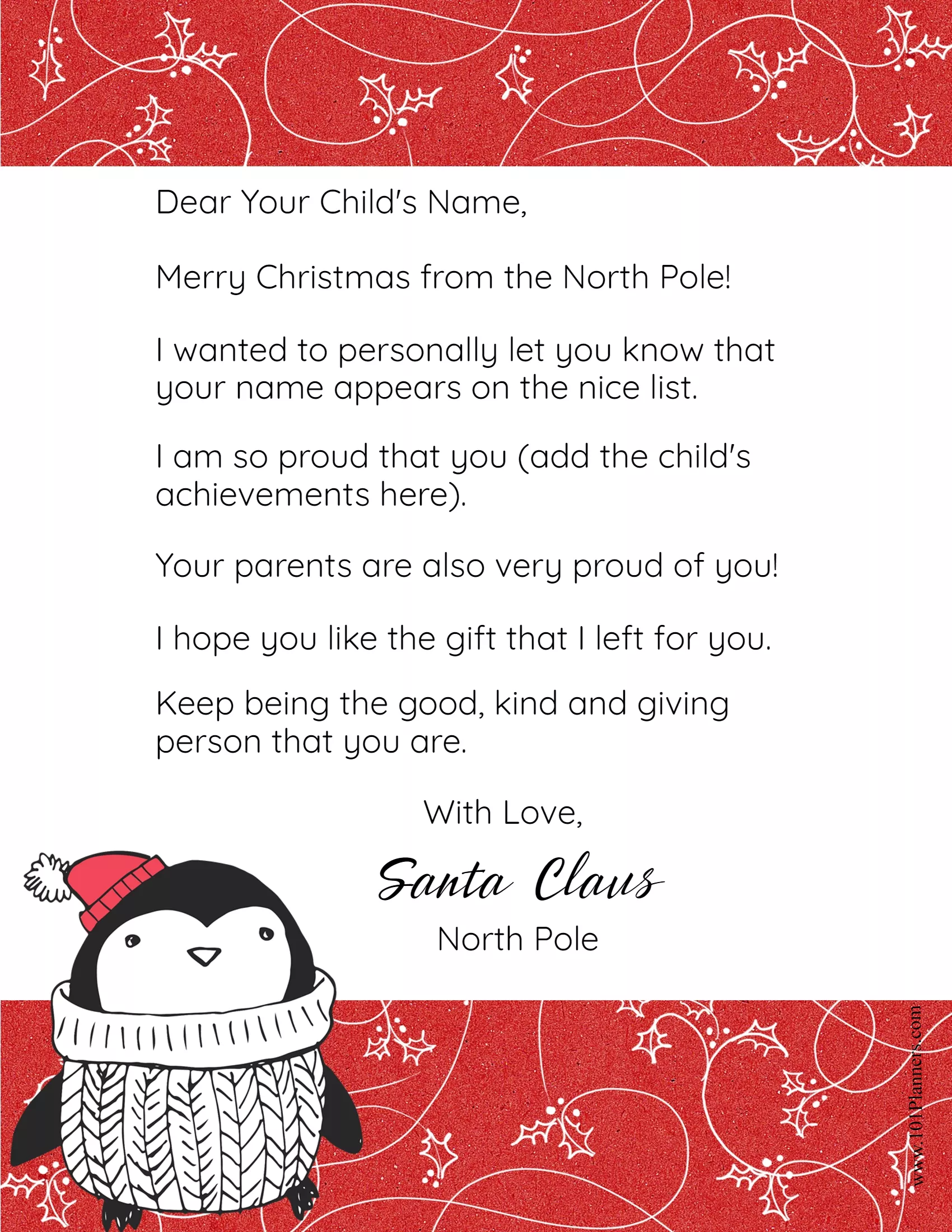FREE Personalized Printable Letter from Santa to Your Child Pertaining To Letter From Santa Template Word