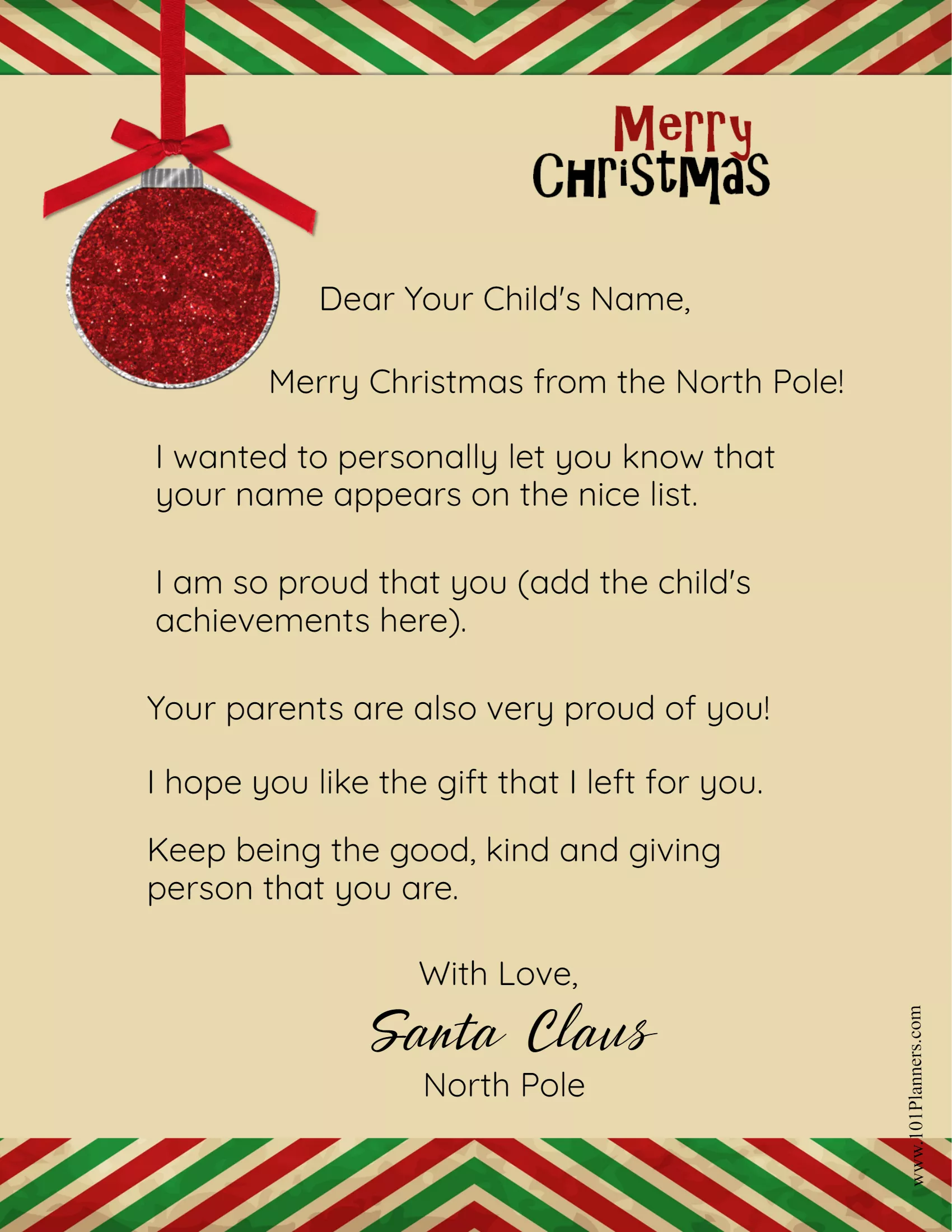 FREE Personalized Printable Letter from Santa to Your Child Throughout Free Printable Letter From Santa Template