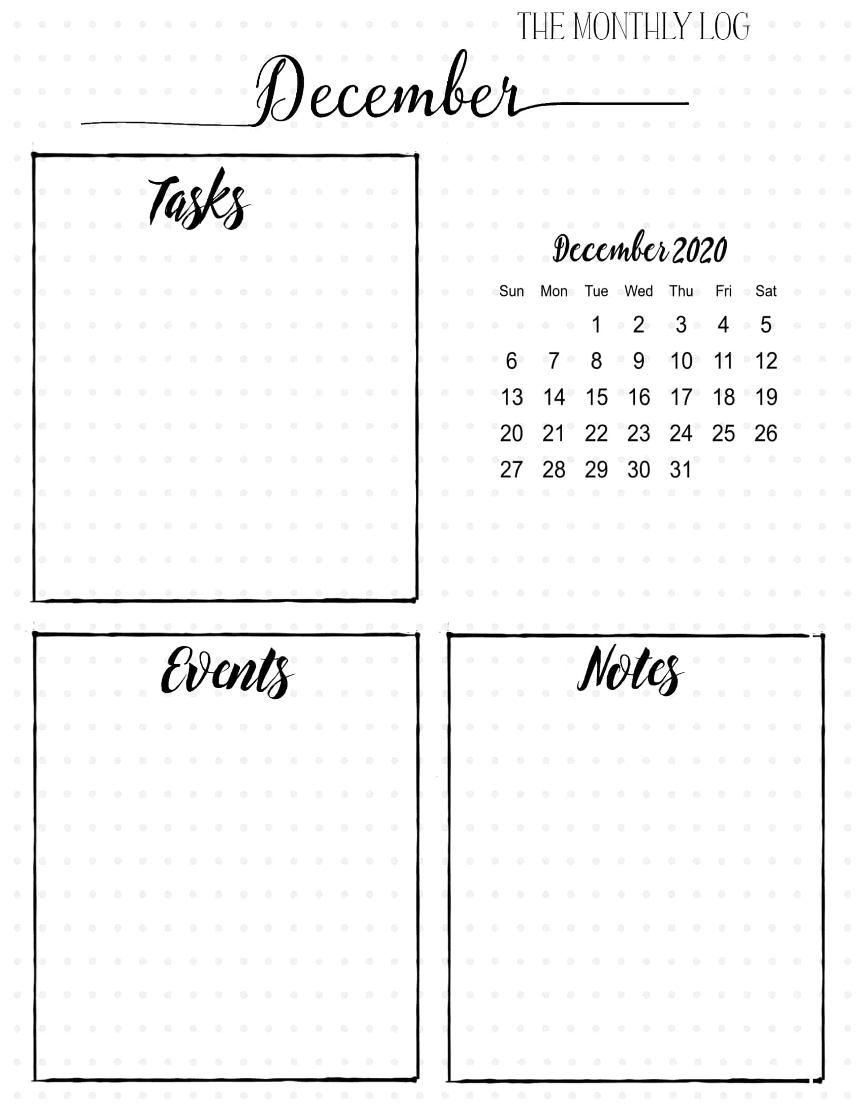 bullet journal monthly log with free printable templates