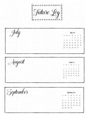 Bullet journal future log with calendars