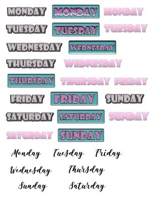 Days of week stickers