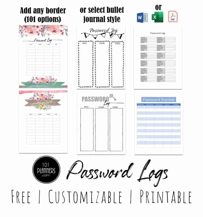 FREE Customizable Password Log Many Templates Are Available