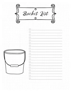 Bucket List in bullet Journal style with a bucket doodle and a blank list