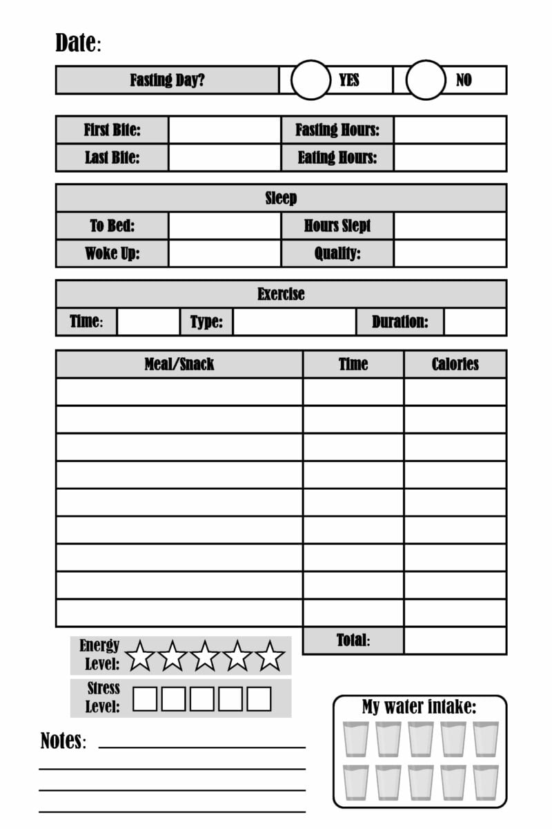 Daily intermittent fasting planner