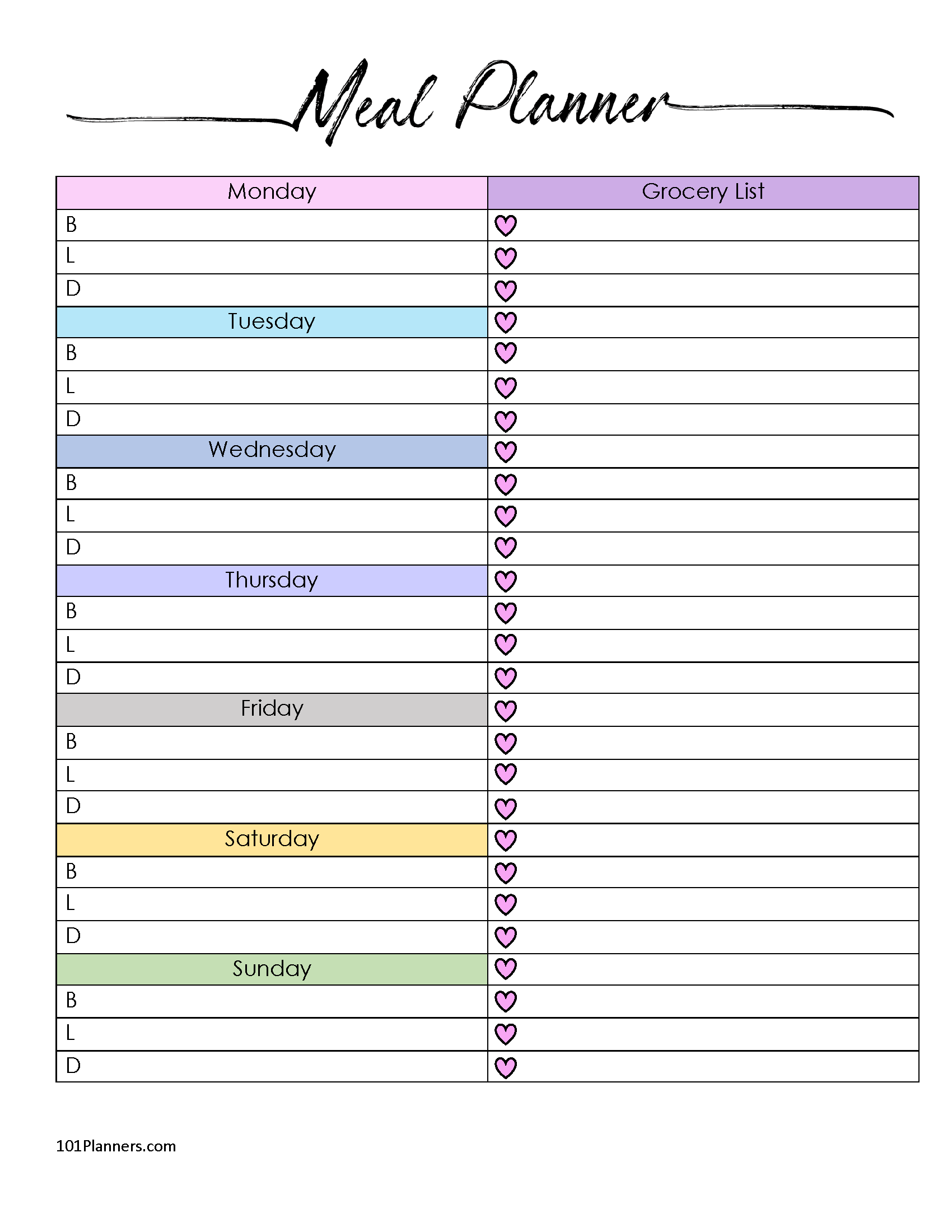 Meal Planning And Grocery List Template from www.101planners.com