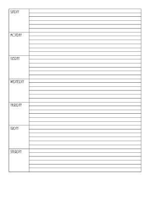 Weekly template in black and white with 6 lines per day