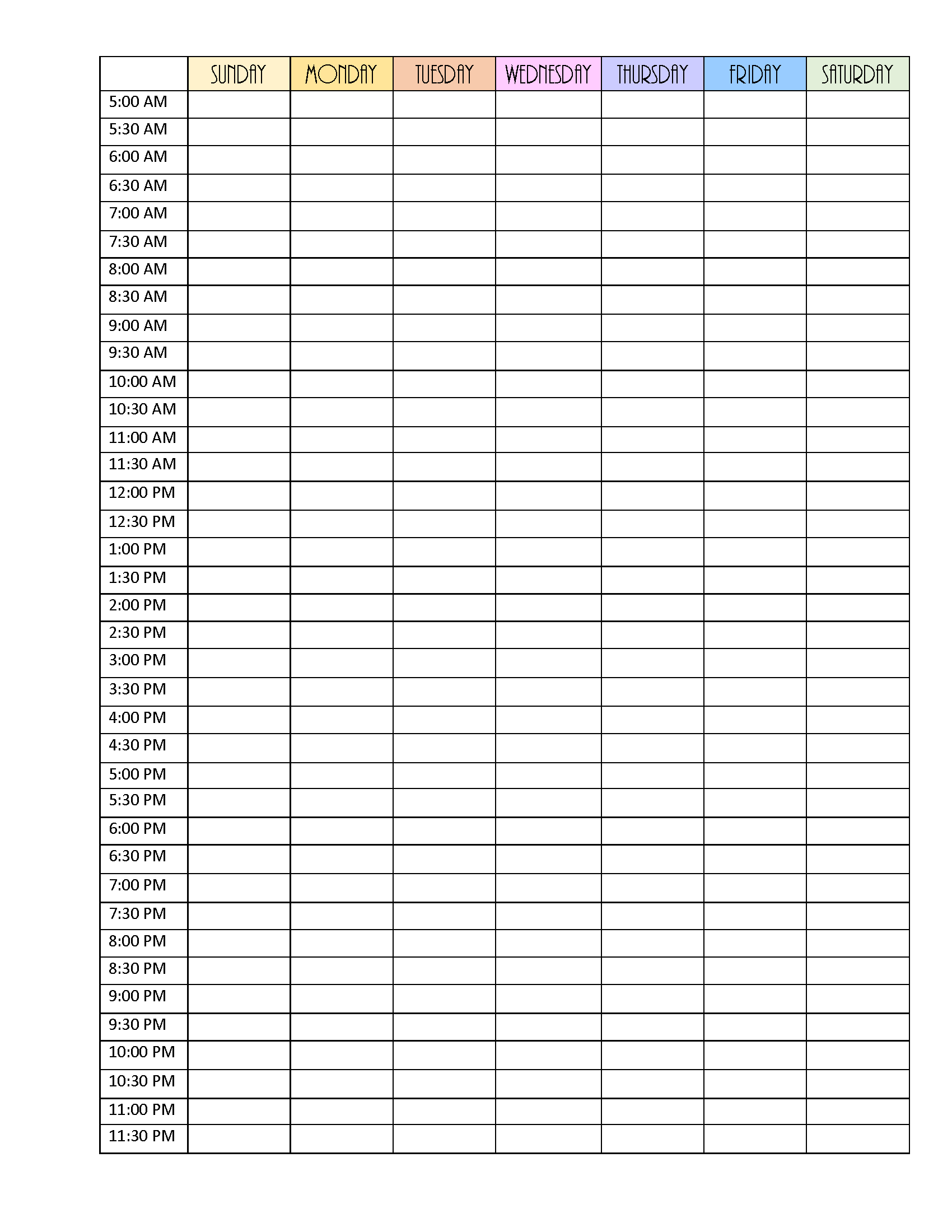 Free Printable Weekly Blank Calendar