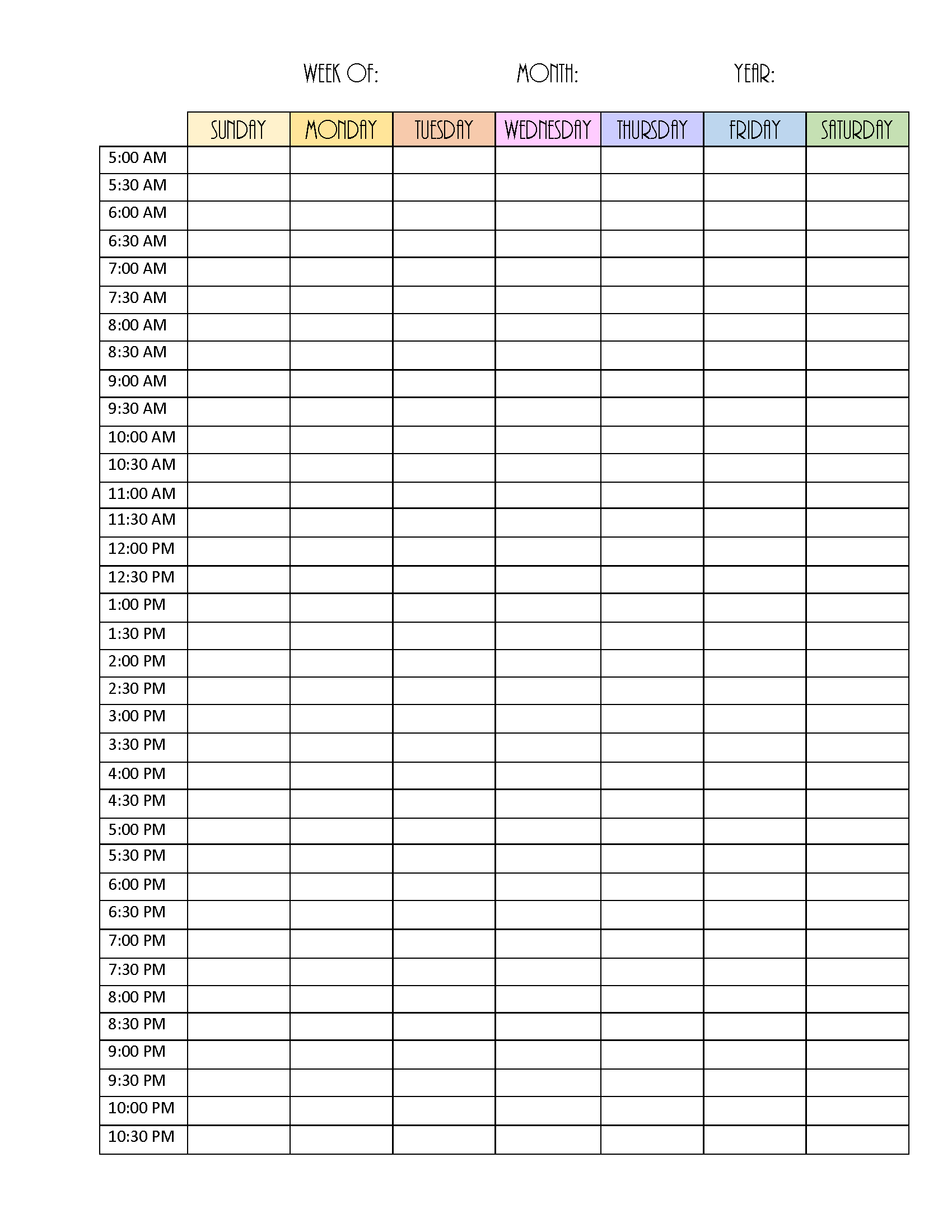 Blank Weekly Calendar Editable PDF, Word or Image