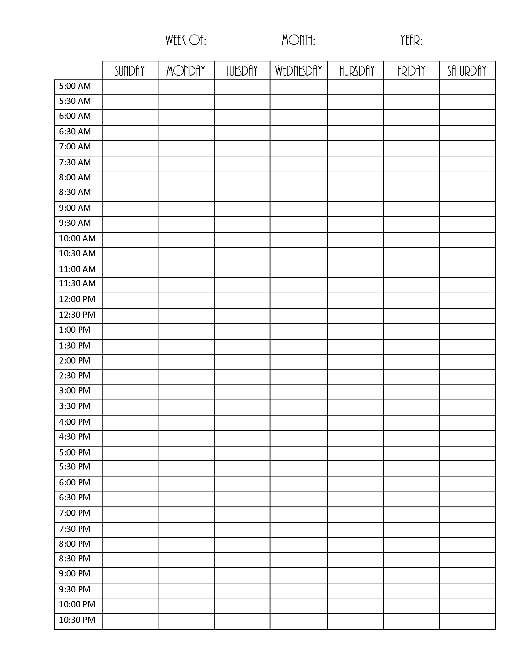 Blank Weekly Calendar Editable PDF, Word or Image