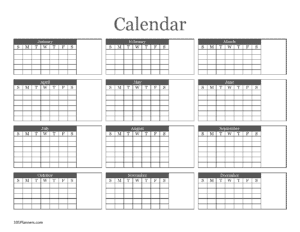 Blank annual calendar