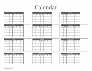 Blank annual calendar