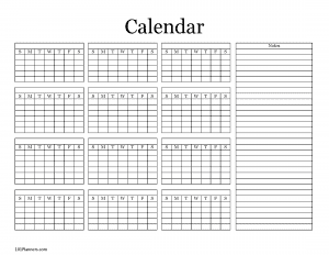 Blank calendar for 12 months with no set months