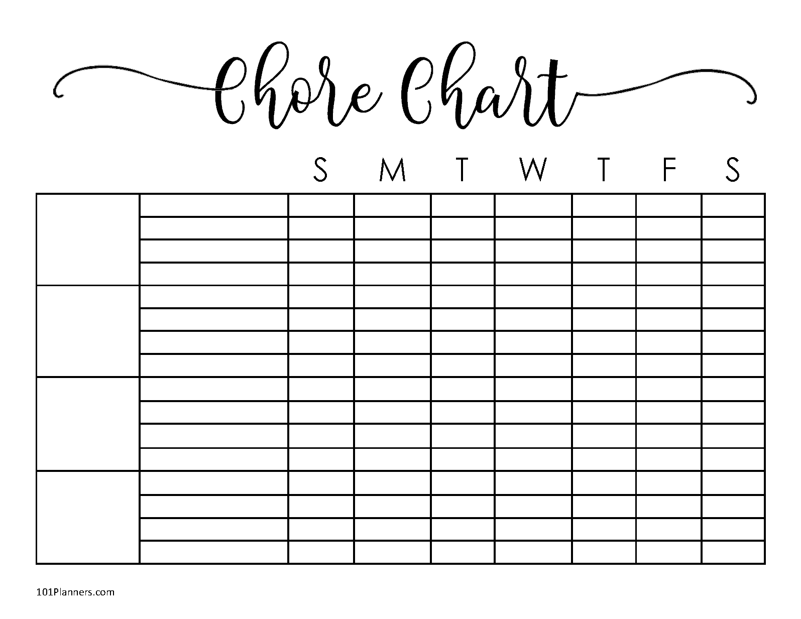 Printable Family Chore Chart Template from www.101planners.com