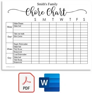 free printable family chore chart template