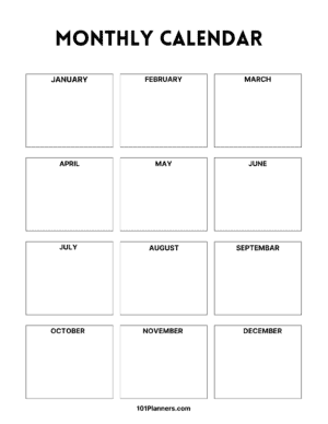 Monthly Calendar for 12 months