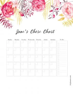 Monthly chore calendar