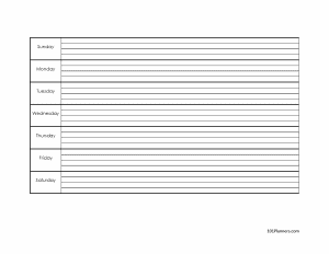 Weekly calendar with one column only and 5 lines per day (horizontal)