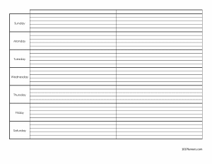 Weekly calendar with two columns and a blank section to add titles