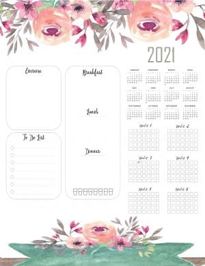 Free printable 2021 yearly calendar at a glance | 101 Backgrounds