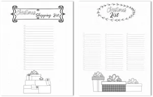 Bullet Journal Style with two bullet journal printables with lists and doodles of Christmas gifts