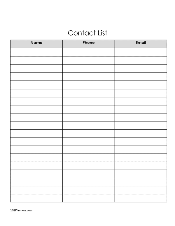 FREE Editable Contact List Template Editable PDF Word Image