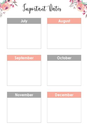 List of Important Dates from July to December