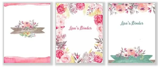 Binder cover templates with pretty watercolor flowers and your own custom text