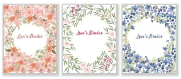 Binder covers with floral watercolor patterned backgrounds