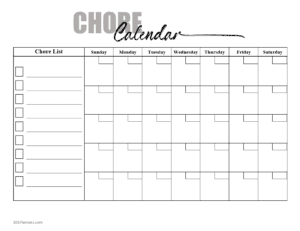 Monthly chore calendar