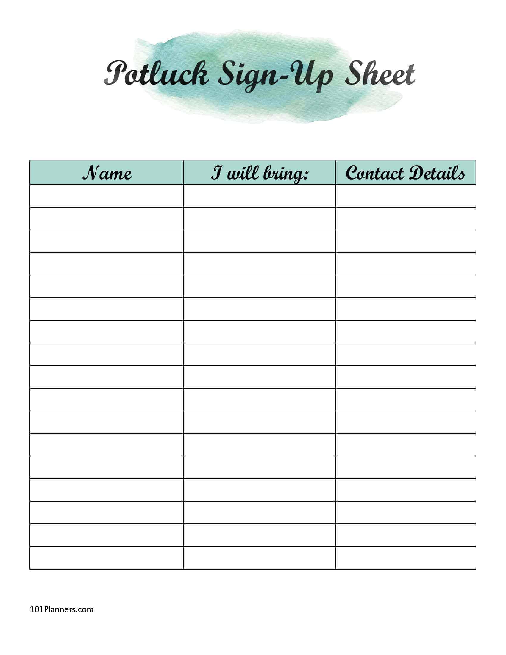 FREE Printable Potluck Sign Up Sheet Editable Instant Download