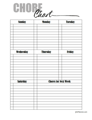 Weekly chore calendar