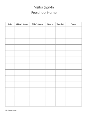 Childcare Sign In Sheet