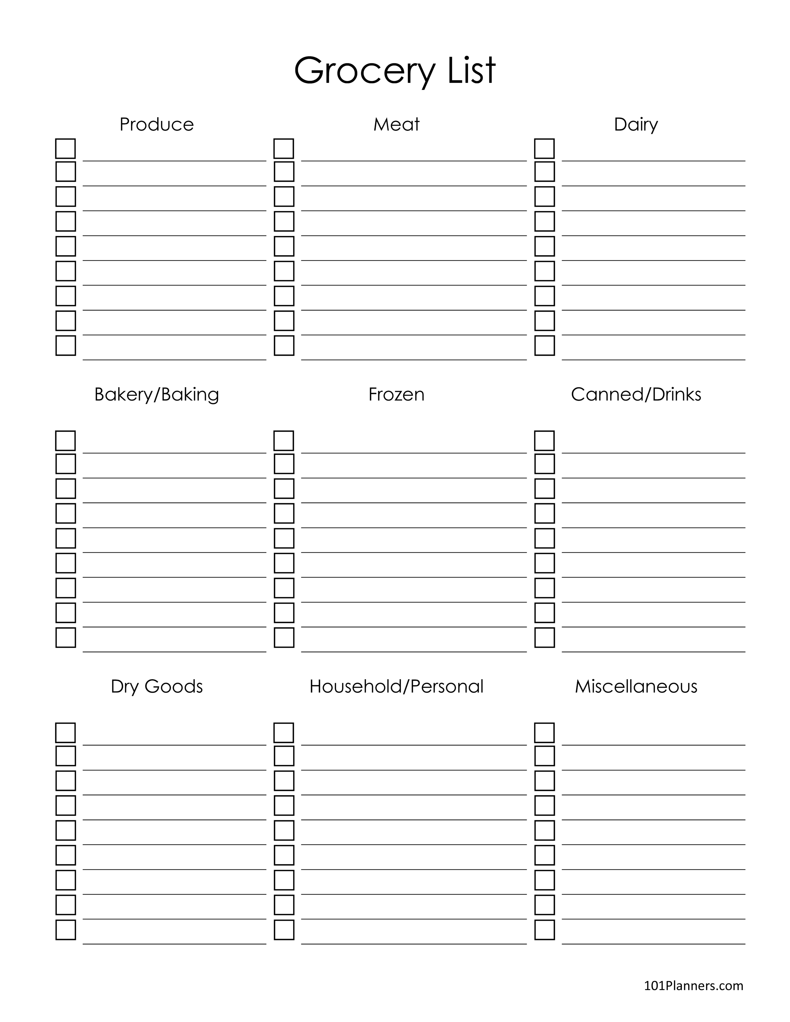 Grocery List Template Free Printable Blank Large