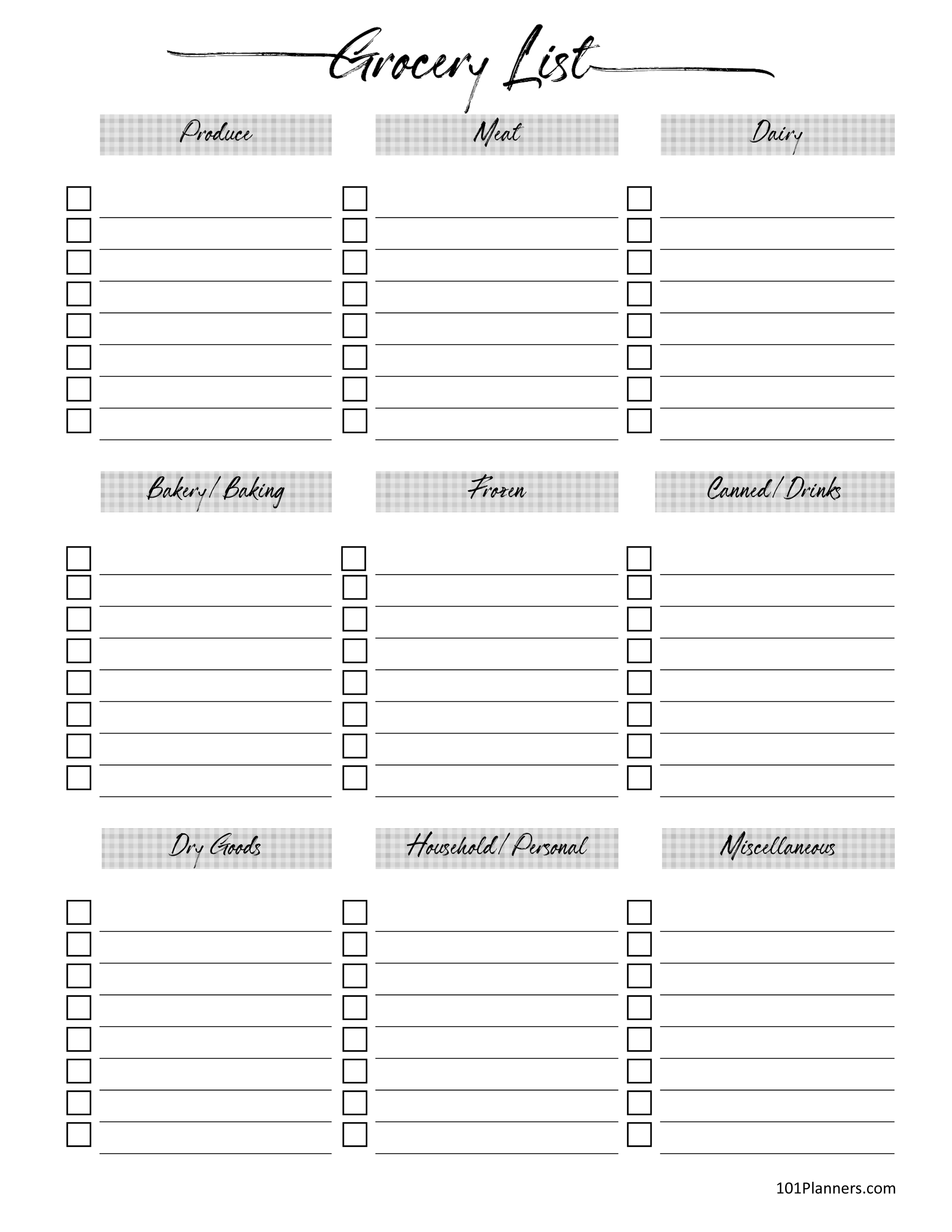 Free Printable Blank Grocery List Pdf / Shopping List Template - 11