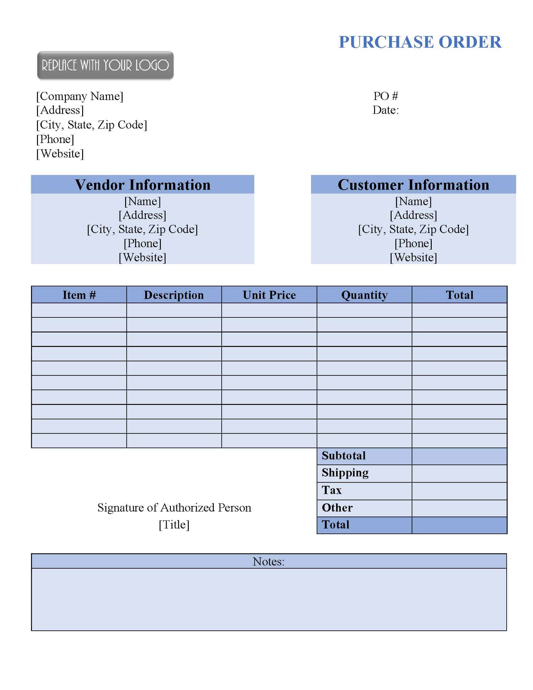 FREE Purchase Order Template | Instant Download