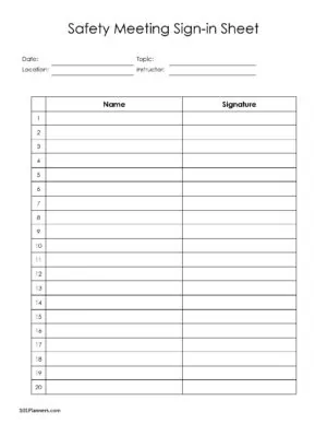 Safety meeting sign-in sheet