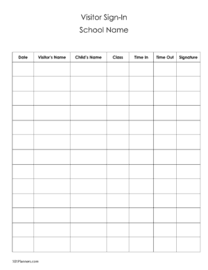 School Visitor Sign In Sheet