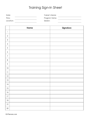 Training Sign In Sheet