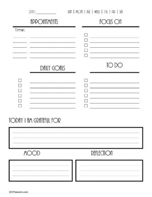 Daily planning sheet