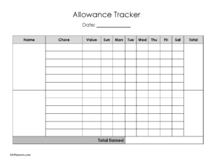 Allowance chore chart