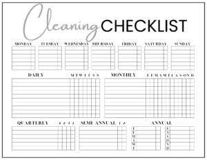 Spring Cleaning Schedule
