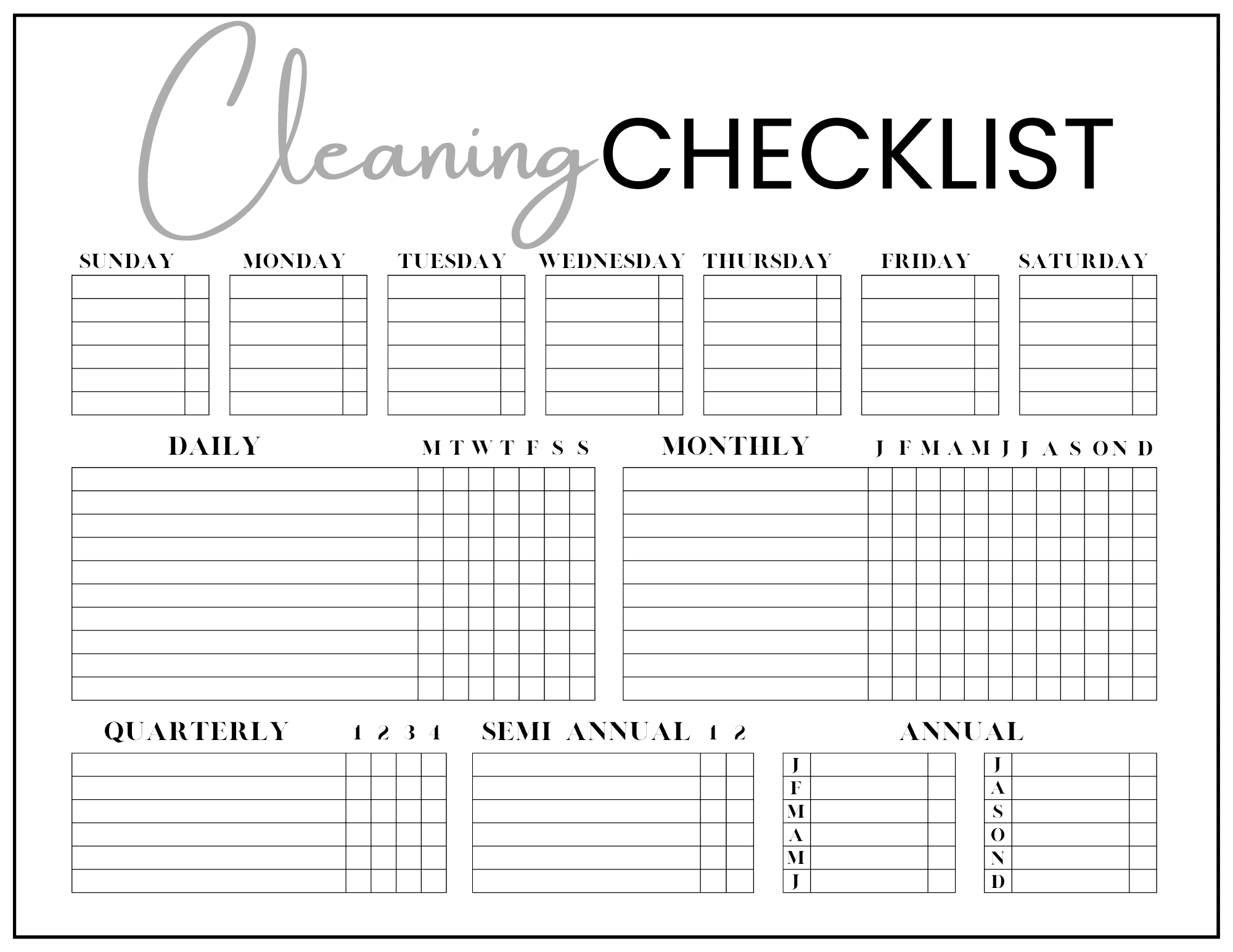 Cleaning Schedule | Cleaning Checklist