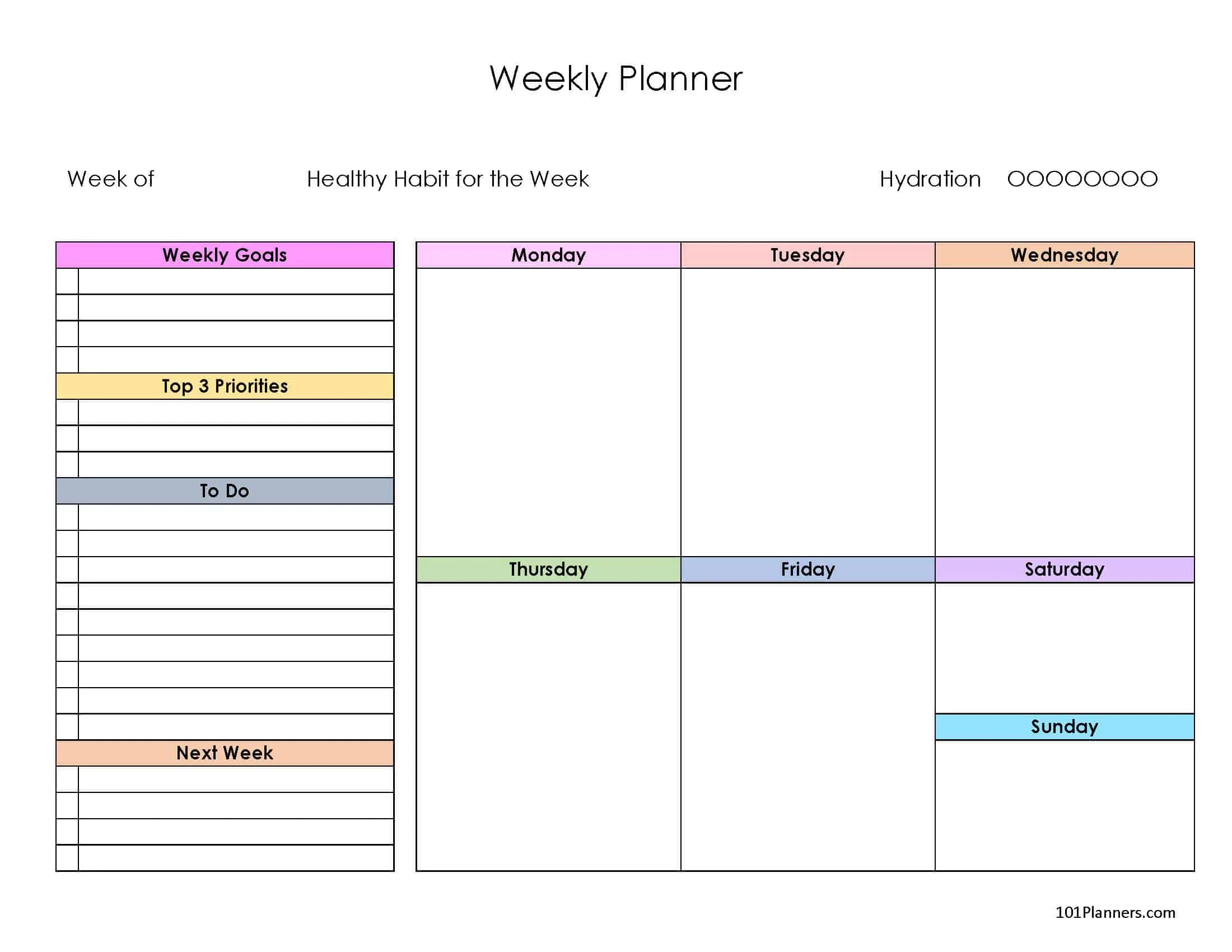 Weekly Planner Template PDF  Weekly planner printable, Free