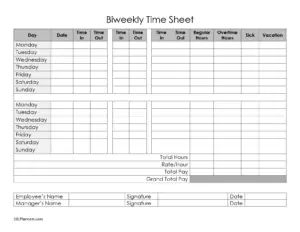 Bieekly timesheet - with 2 breaks