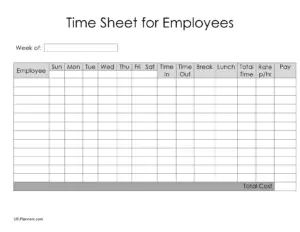 Timesheet for multiple employees with time in and time out